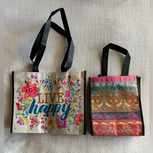 Natural Life Floral Tote Bag Set of 2 with Black Handles